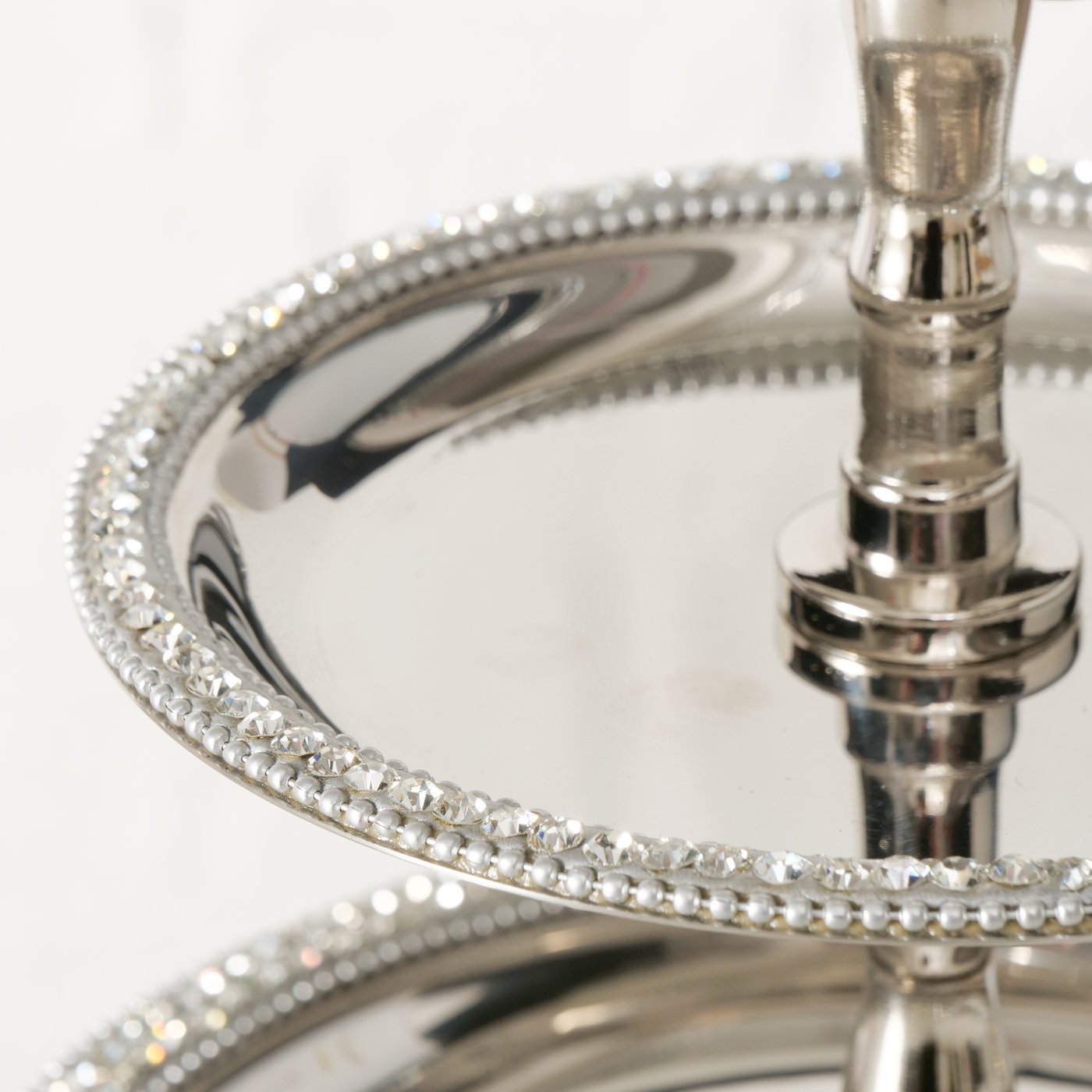Etagere Brilli Silver Three Tiers With Crystal Stones Handmade Stainless Steel