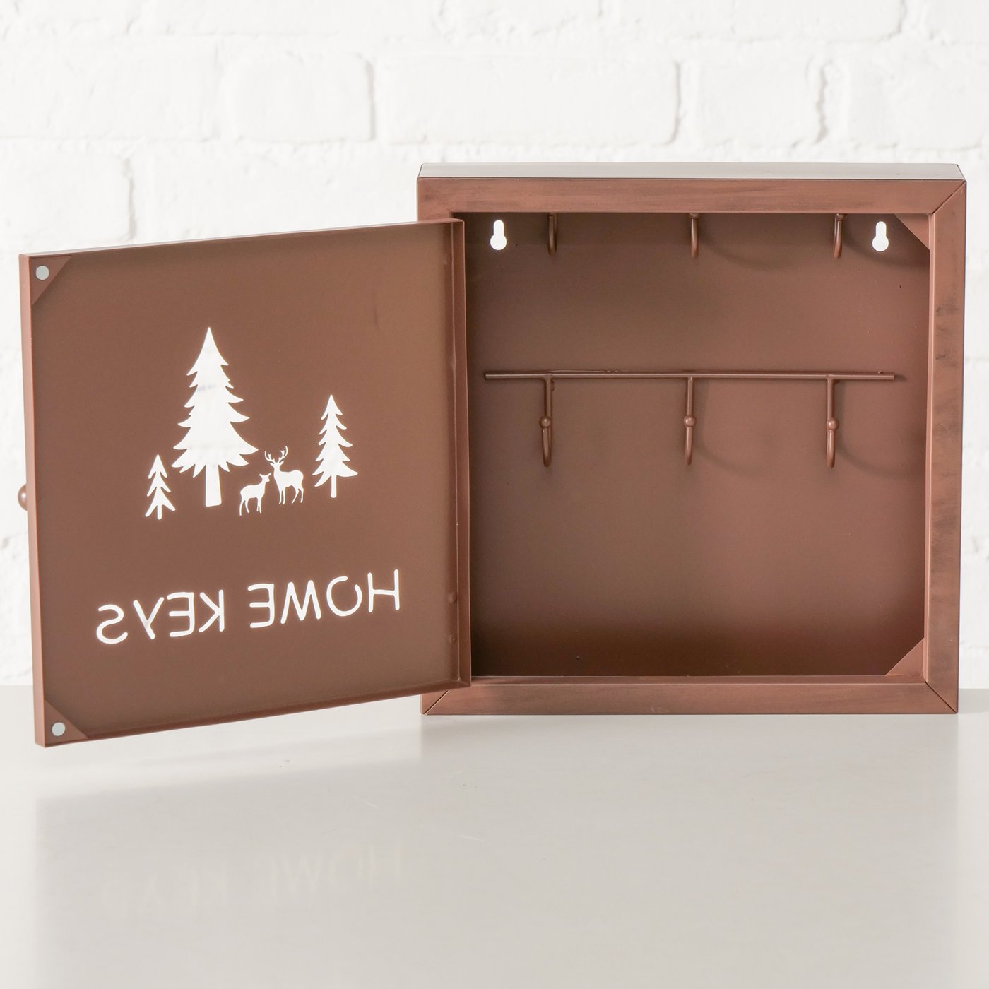 Schlüsselkasten Waldmotiv Hirsche Metall Braun 25cm