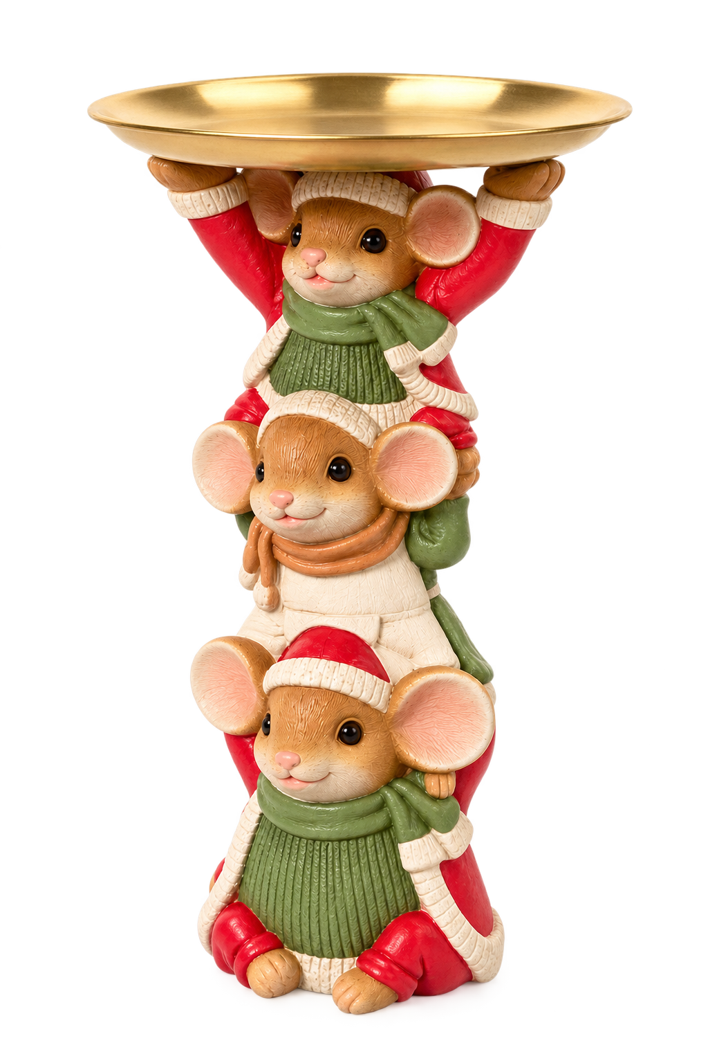 Dekofigur Mäuse Weihnachtsfreude mit Tablett grün 28,5 cm