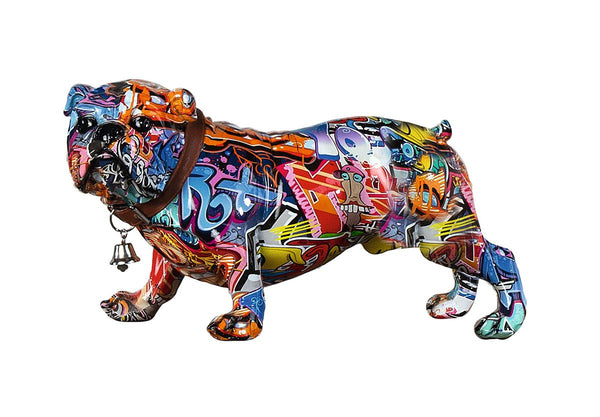 Street Art Graffiti Bulldogge - Farbenfrohe Kunstharz Figur mit Halsband