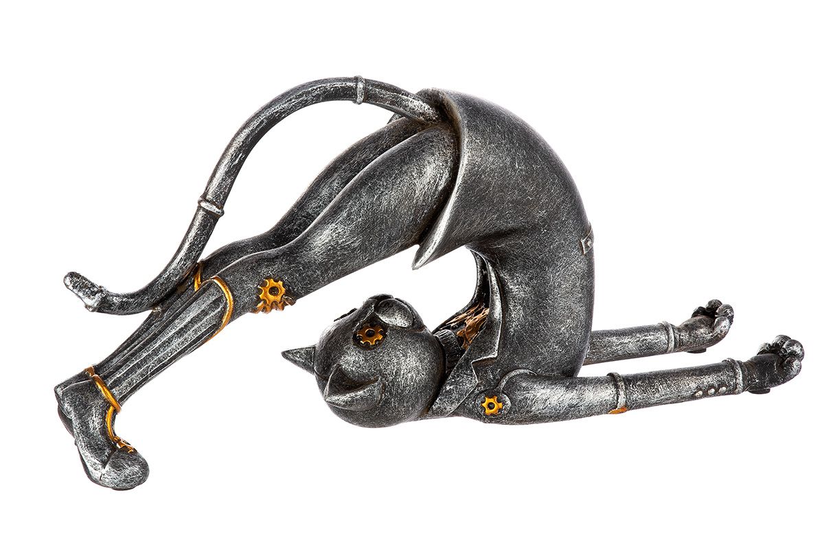 3tlg Poly Steampunk Skulptur Yoga Katzen - Eine Fusion von Kunst und Spiritualität