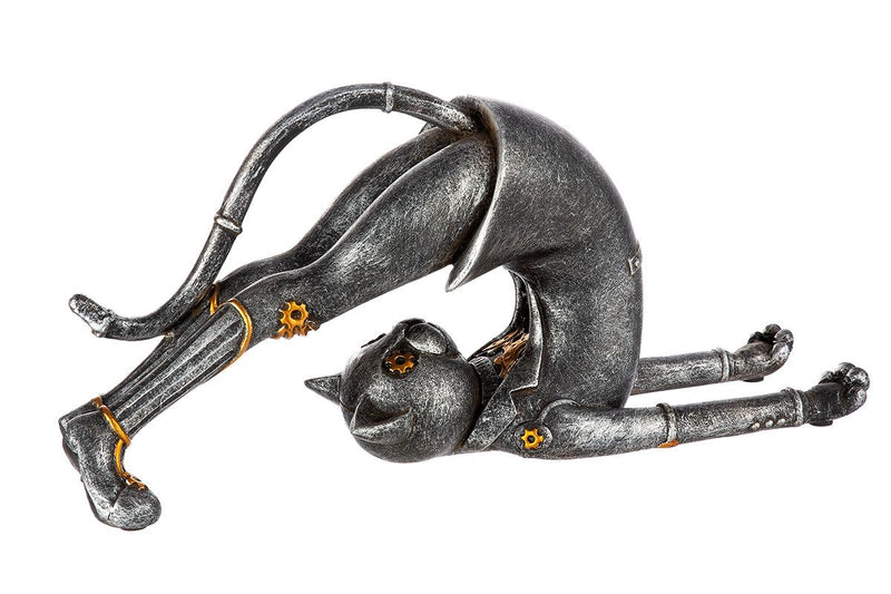 3tlg Poly Steampunk Skulptur Yoga Katzen - Eine Fusion von Kunst und Spiritualität