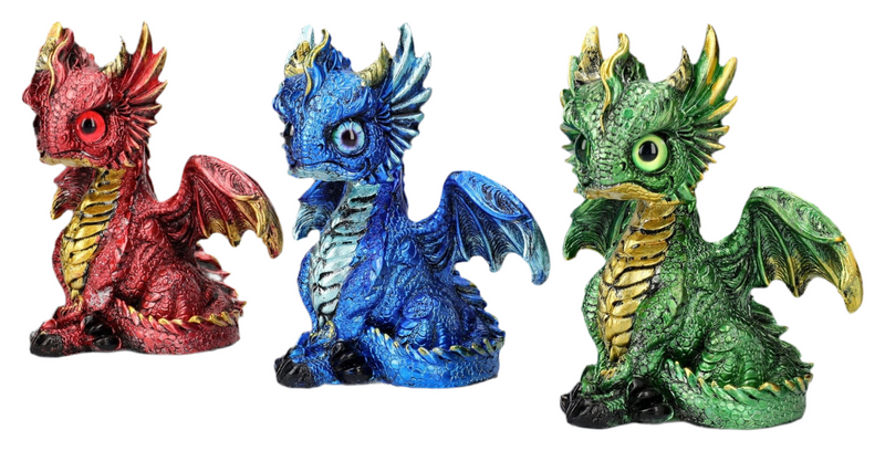 Set of 3 decorative dragons – mystical dragon figures with a noble look