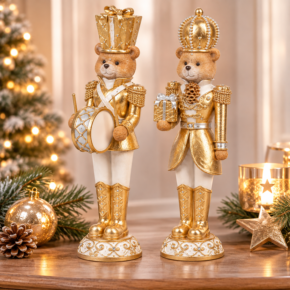 Dekofiguren Weihnachtsbären 2er Set gold 25,5 cm