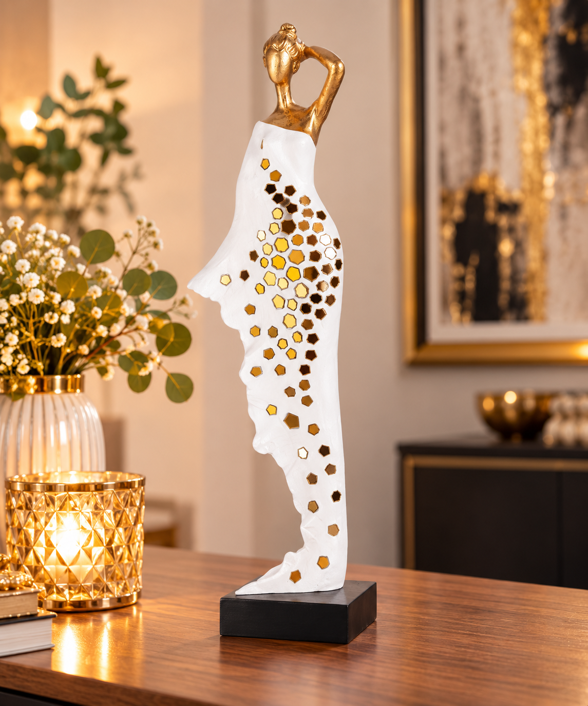 Dekofigur Frau Goldmoment weiß gold 53 cm