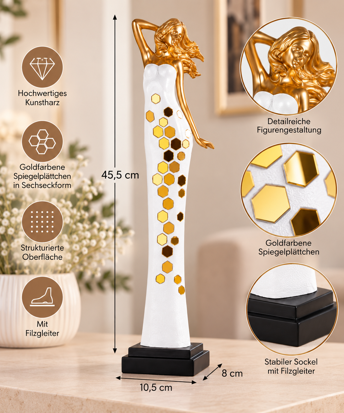 Dekofigur Frau Goldglanz weiß gold 45 cm