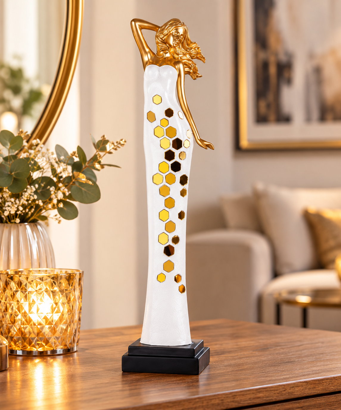 Dekofigur Frau Goldglanz weiß gold 45 cm