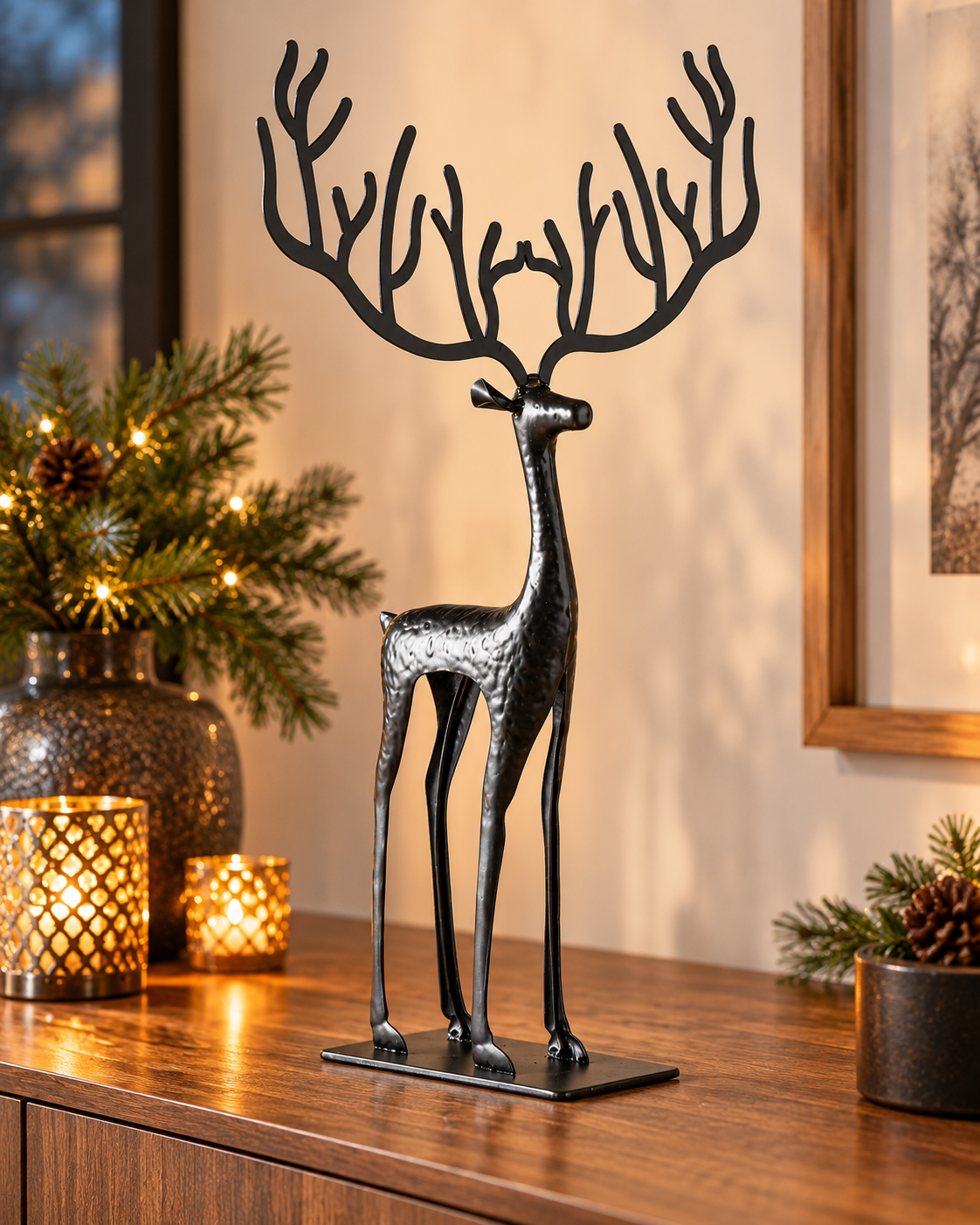Cornelius Forest Silhouette Decorative Figure Deer Black 48cm Metal Handmade