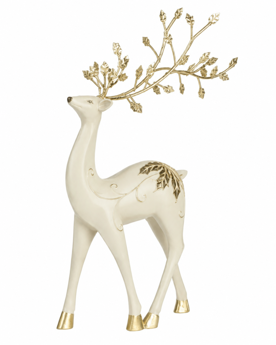 Dekofigur Rentier Winterwald weiß gold 35 cm