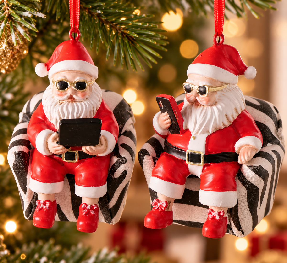 Weihnachtsanhänger Santa Lounge im Zebra Sessel 2er Set rot 9 cm