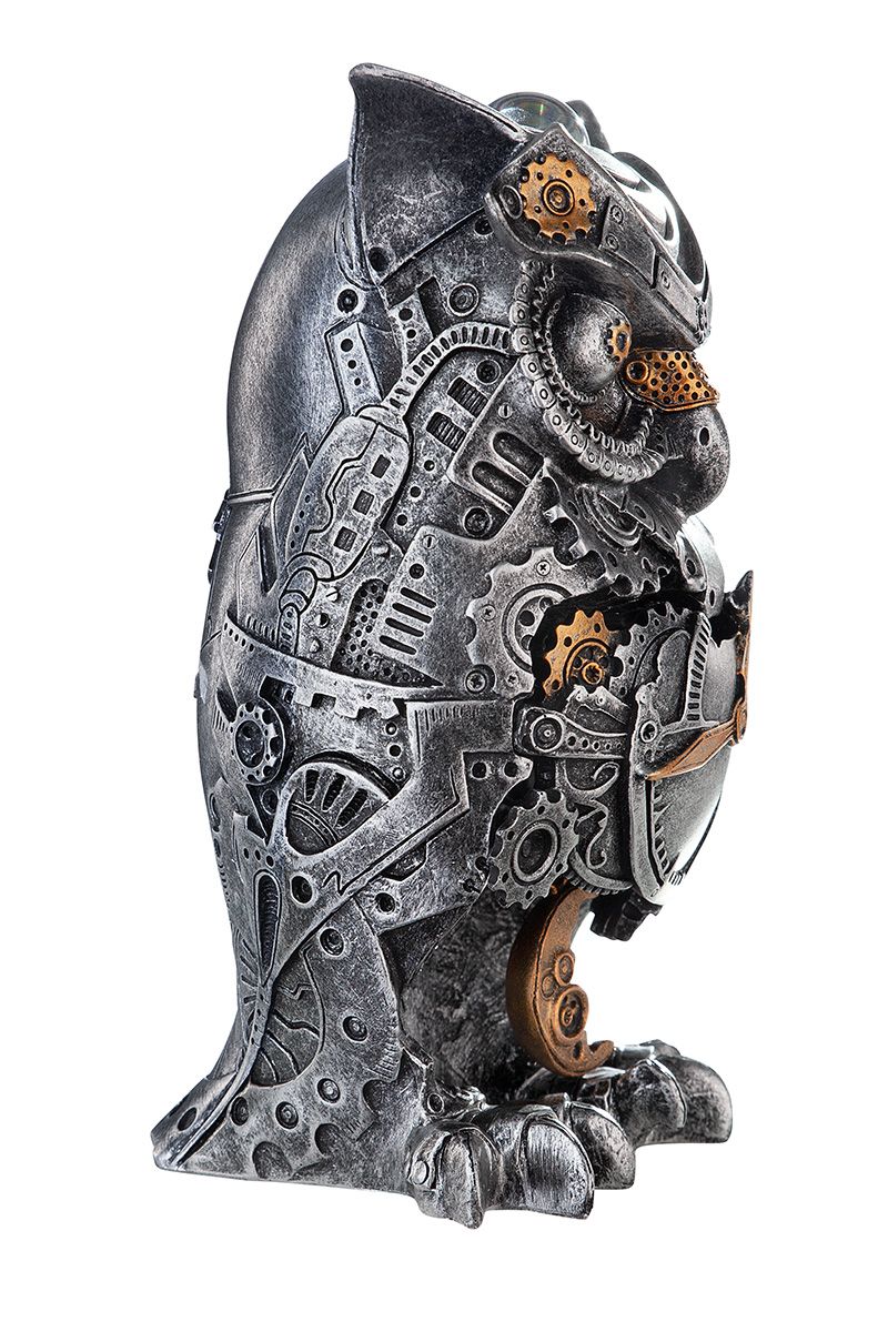 2er Set Steampunk Eule Polyresin Skulptur - Antik Silber mit Kupferfarbenen Akzenten