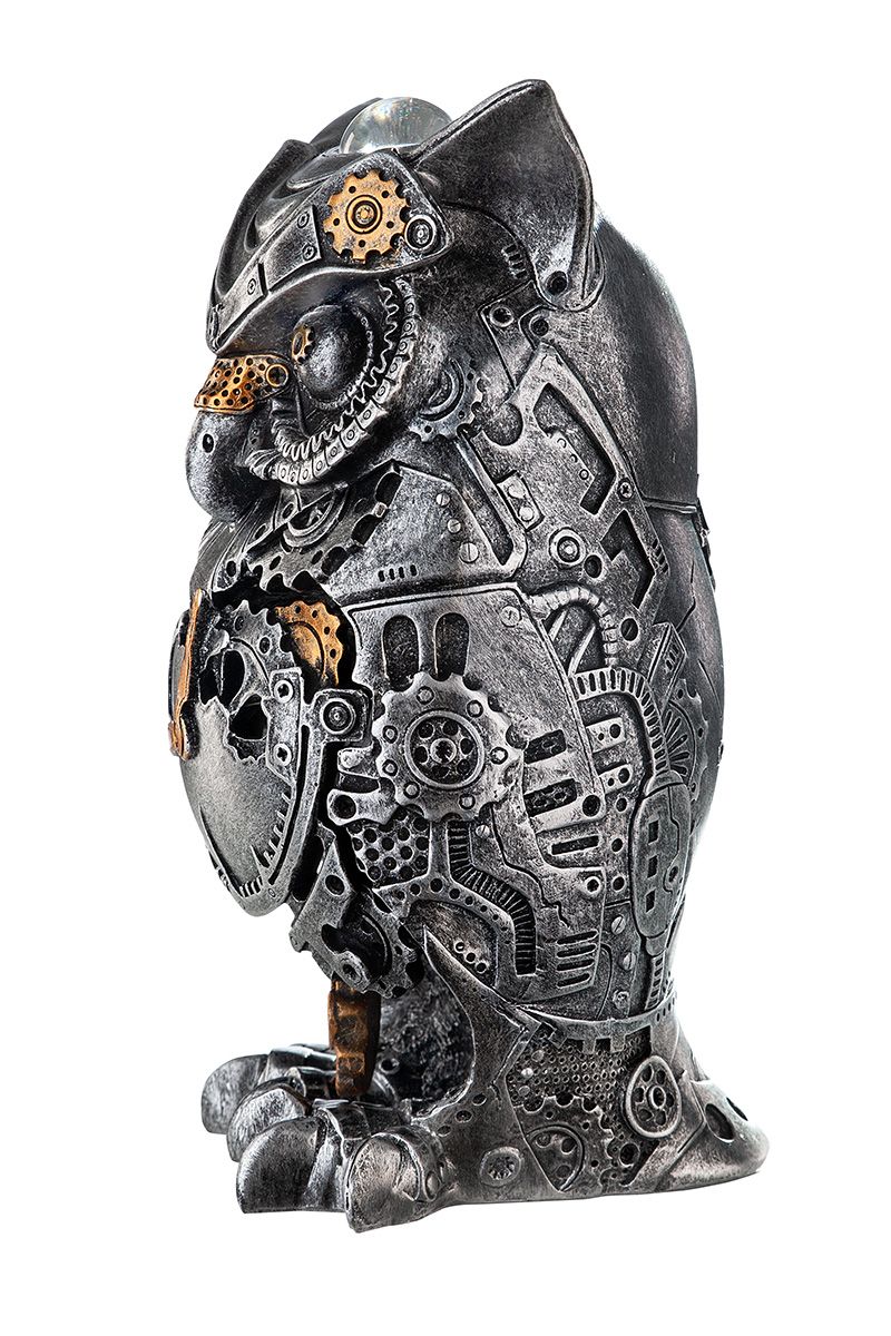 2er Set Steampunk Eule Polyresin Skulptur - Antik Silber mit Kupferfarbenen Akzenten