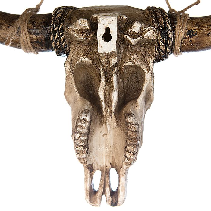 Stijlvol wandobject 'Buffalo' met touwdecoratie - handgemaakt, antieke afwerking in wit/bruin - rustieke flair voor uw huis