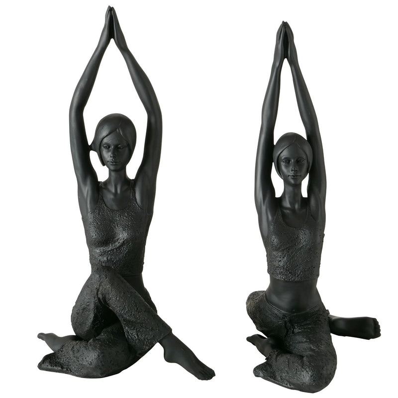 2er Set Yoga Meditation Figuren 'Asana' - Elegante Schwarze Kunstharz Skulpturen, Yoga Damen in Sitzposition, 40cm Höhe