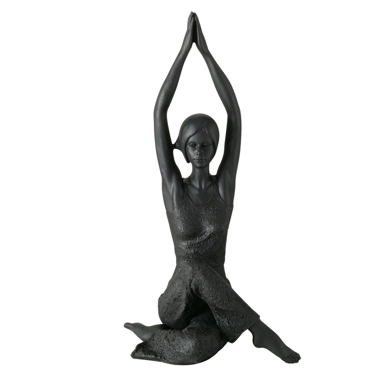 2er Set Yoga Meditation Figuren 'Asana' - Elegante Schwarze Kunstharz Skulpturen, Yoga Damen in Sitzposition, 40cm Höhe