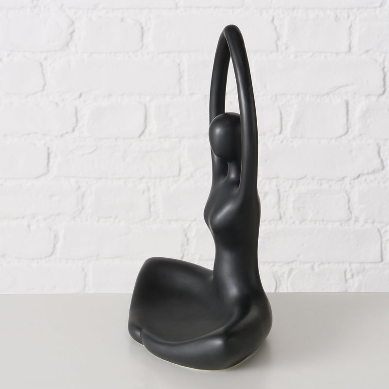 Tealight holder 'Yoga Meditation' - Elegant ceramic tealight holder in black, 22x13x30 cm, matt finish