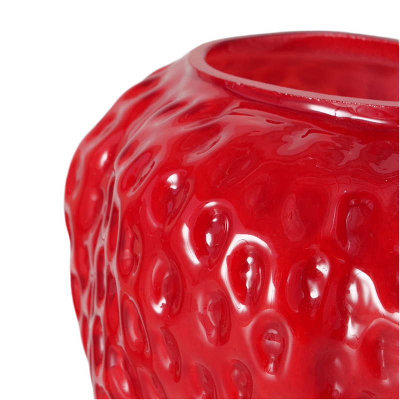 Glasvase BerryGlow Erdbeeroptik Rot Handgefertigt 20cm