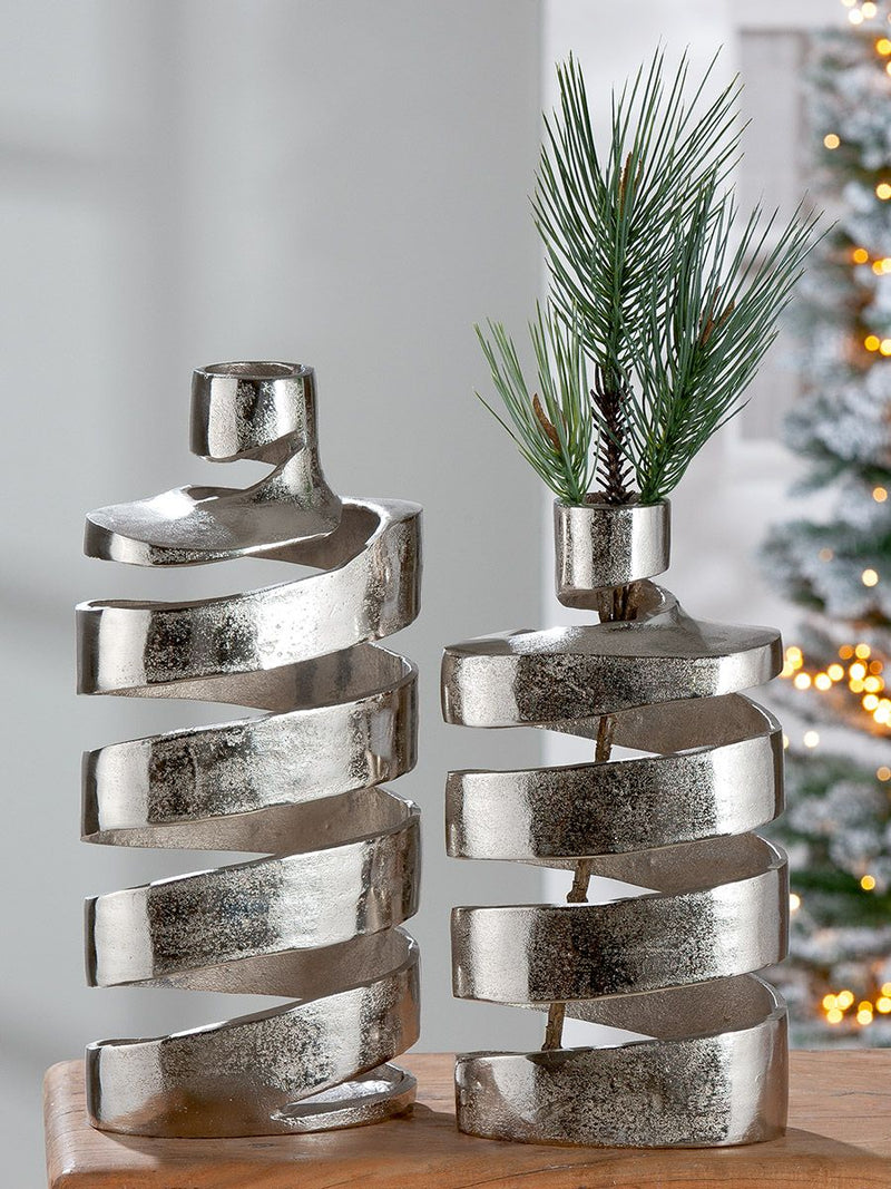 Twister Elegante Aluminium Vase - Silberfarbene Dekovase mit Durchbrochenem Design in Zwei Größen