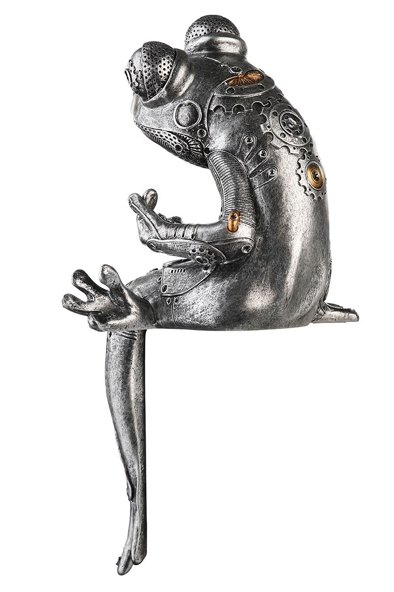 2er Set Steampunk Frog Polyresin Skulptur - Antik Silber und Kupferfarbene Akzente