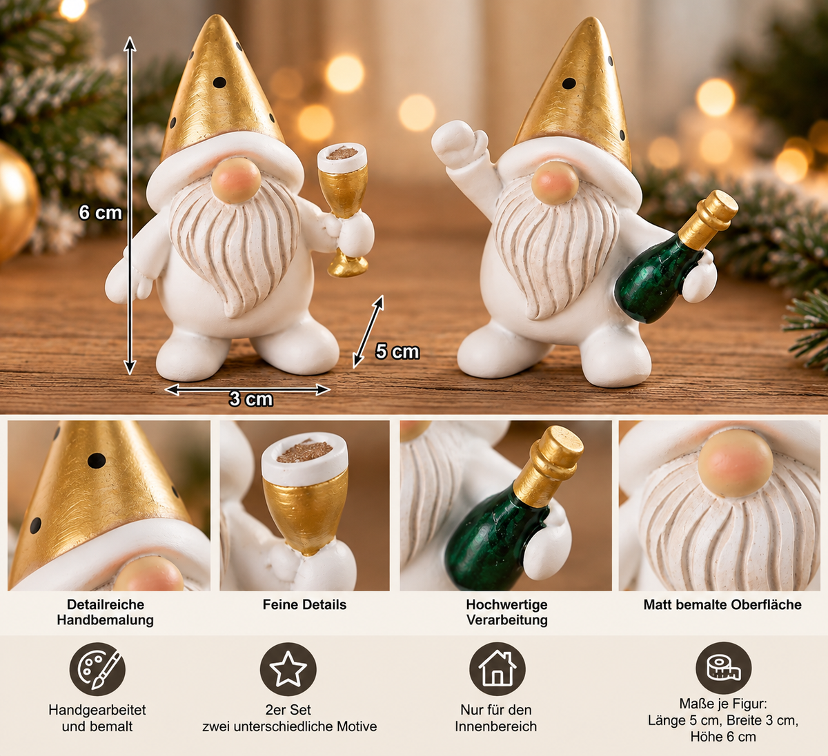 Dekofiguren Chester Wichtel 2er Set weiß gold 6 cm