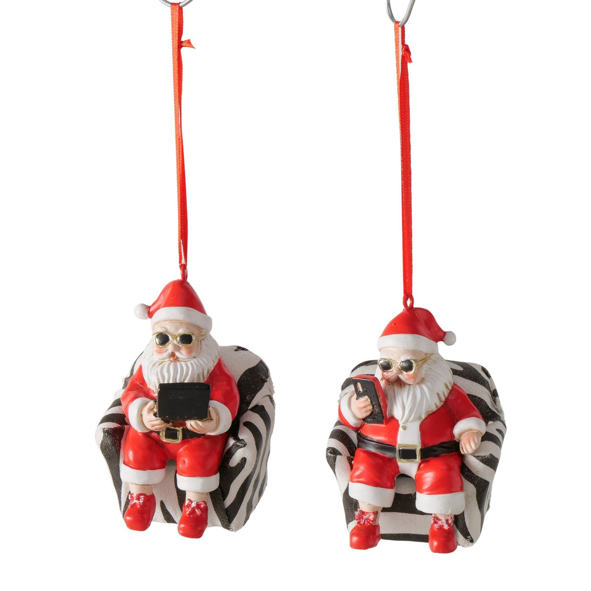 Weihnachtsanhänger Santa Lounge im Zebra Sessel 2er Set rot 9 cm