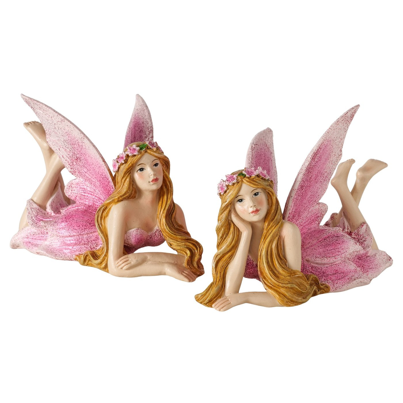 Elfenfiguren Set Simonetta 2er Handbemalt Liegend Pink Lila Deko
