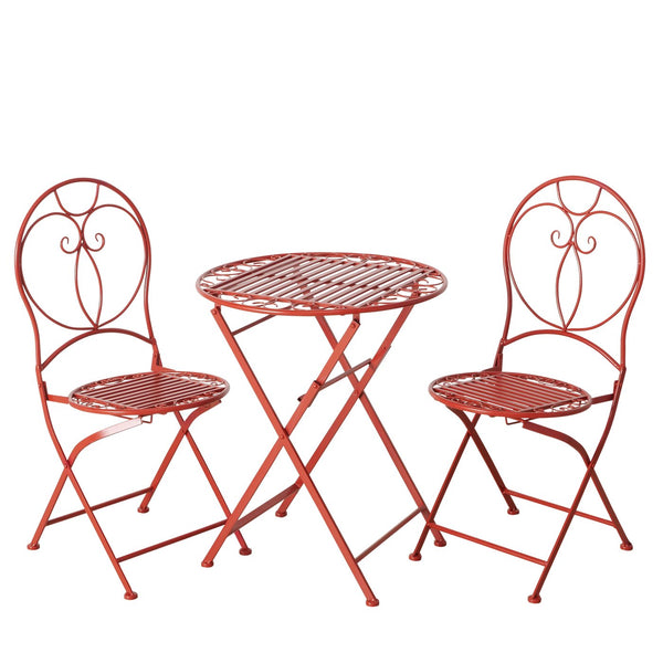 Bistroset Jasmin 3-teilig Metall rot klappbar für Balkon & Garten