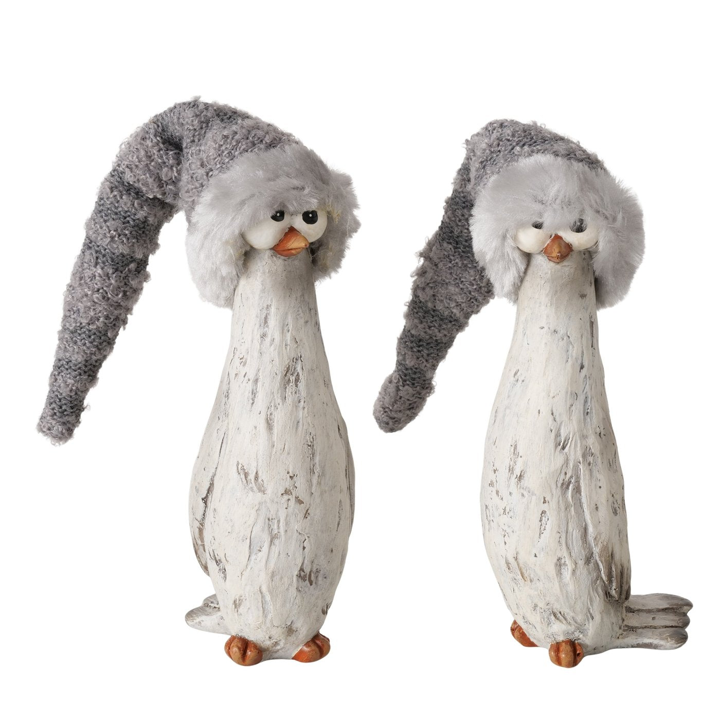 Pinguinfiguren Toffel 2er Set Winterdeko Grau Handgearbeitet