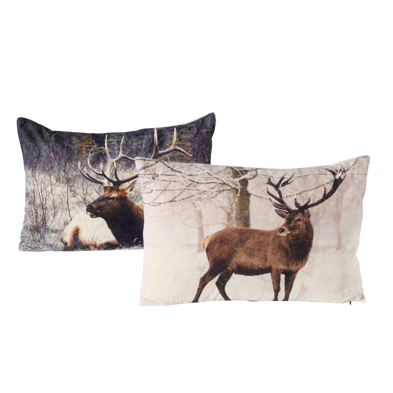 2er-Set Kissen "Alcina" – Hirschmotiv im Wald-Design, 60x40 cm