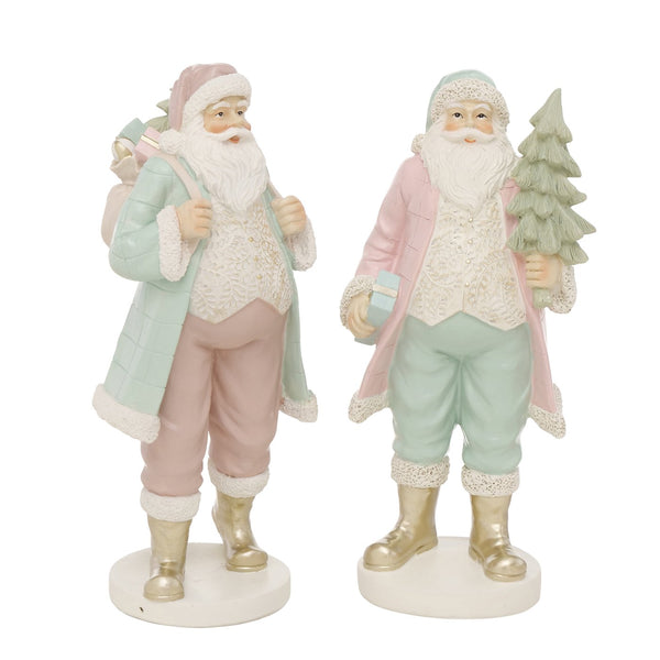 Festliches 2er Set Weihnachtsmann Figuren mit Tannenbaum und Geschenkrucksack bunt Höhe 33cm Weihnachten