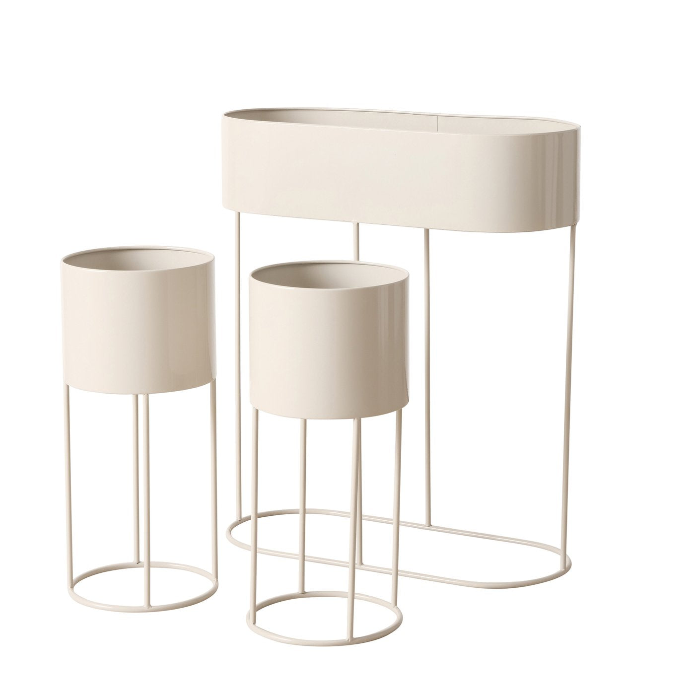 Übertopf Set Aurela beige aus Metall pulverbeschichtet 3 teilig outdoor