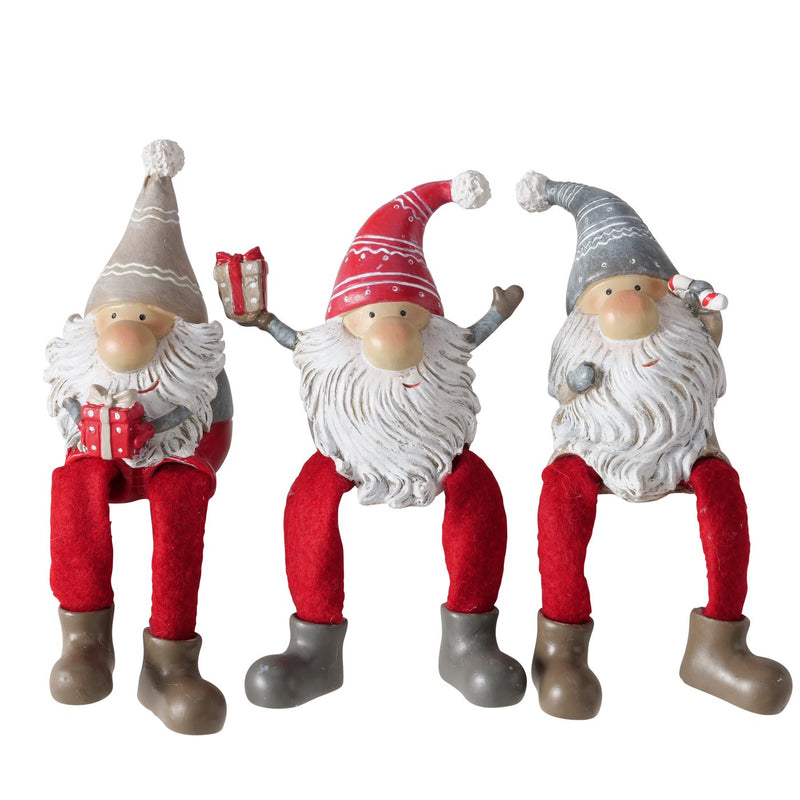 Set of 3 edge sitters, gnome Fiete – Christmas decoration in red and grey