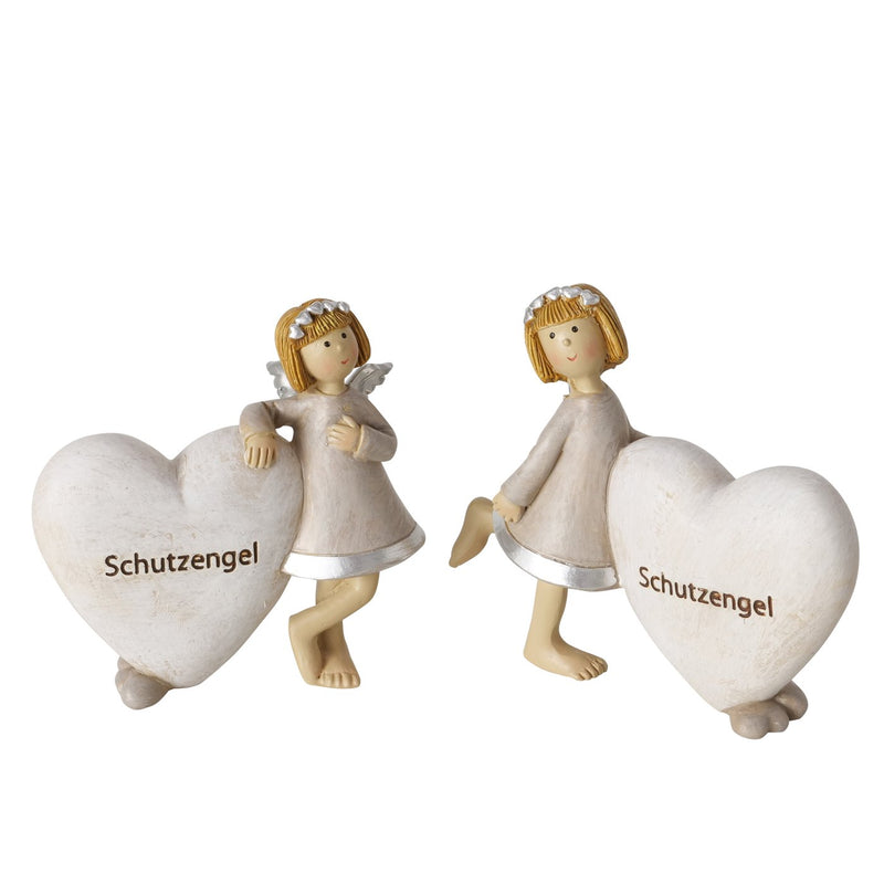 Decoratieve beschermengelfiguren in een set van 2 met hartmotief