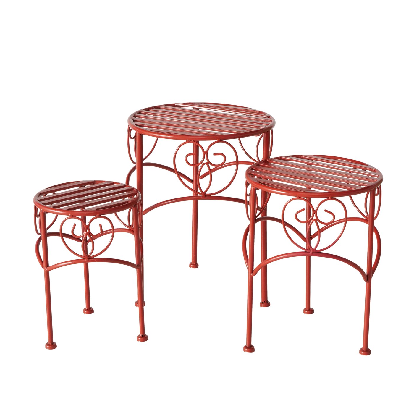 Side table set Jasmin 3-piece metal red matt – decorative garden tables in a romantic design