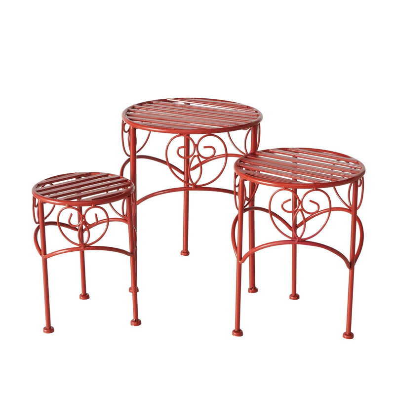Side table set Jasmin 3-piece metal red matt – decorative garden tables in a romantic design