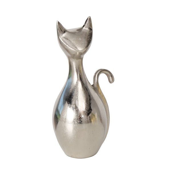 Elegant Aluminum Cat Figure Silver 28.5 cm Gloss Design