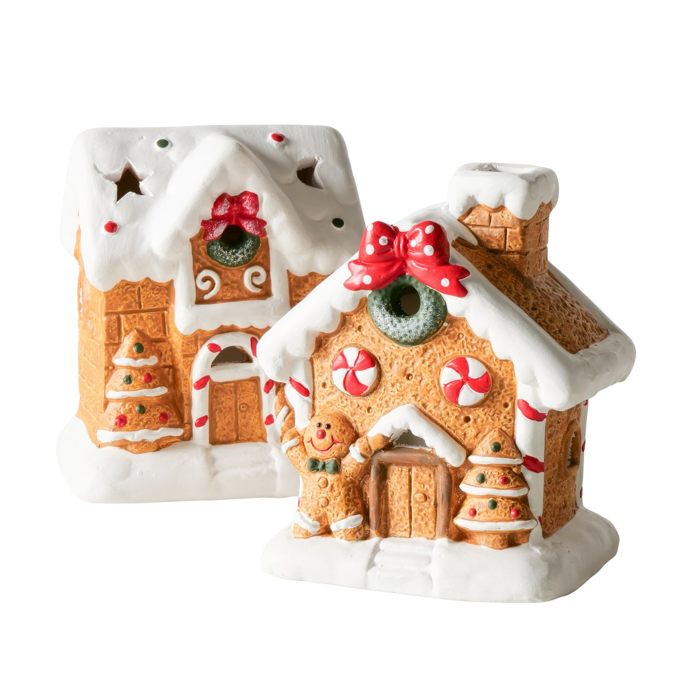 Ginger decorative display stand, set of 2, gingerbread house with LED,