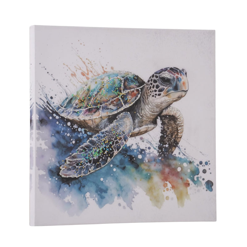 Wandschilderij schildpad 60x60 cm - kunstdruk op canvas met glanseffecten