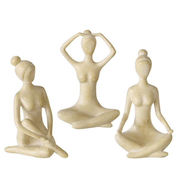 3er Set Handgemachte Yoga Figuren Marie und ihre Yogapraxis in Beige Höhe 10cm