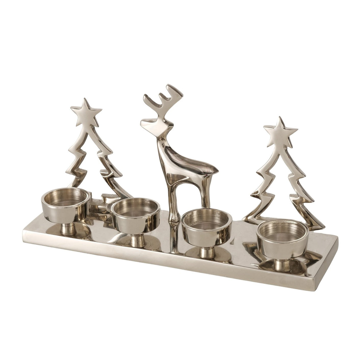 Adventskranz Sternenhirsch Silber mit 4 Teelichthaltern 30 cm