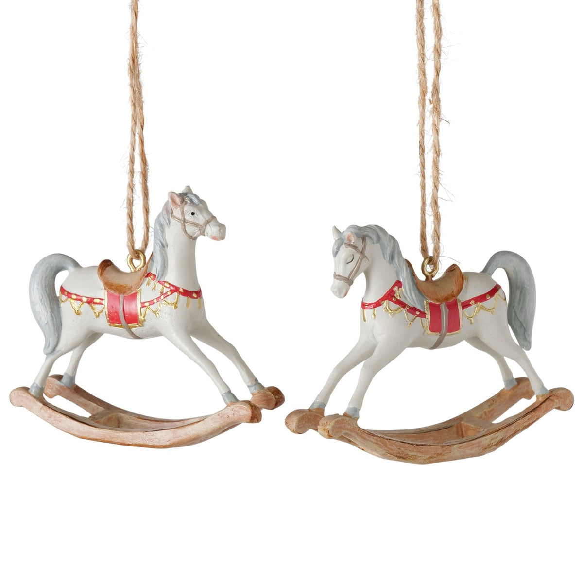 Weihnachtsanhänger Cavallo Schaukelpferd Cremeweiß 2er Set 7,2 cm