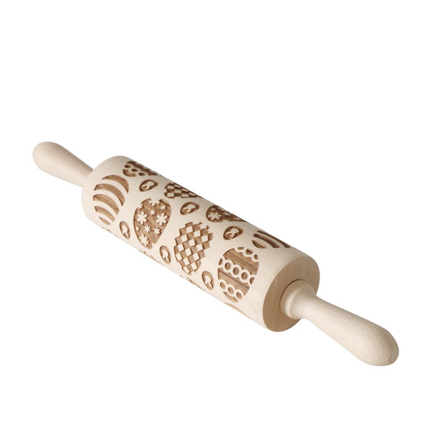 Ovale deegroller met paasmotieven - Handgemaakt in Europa, beukenhout, 38 cm - Perfect voor paasbaksels