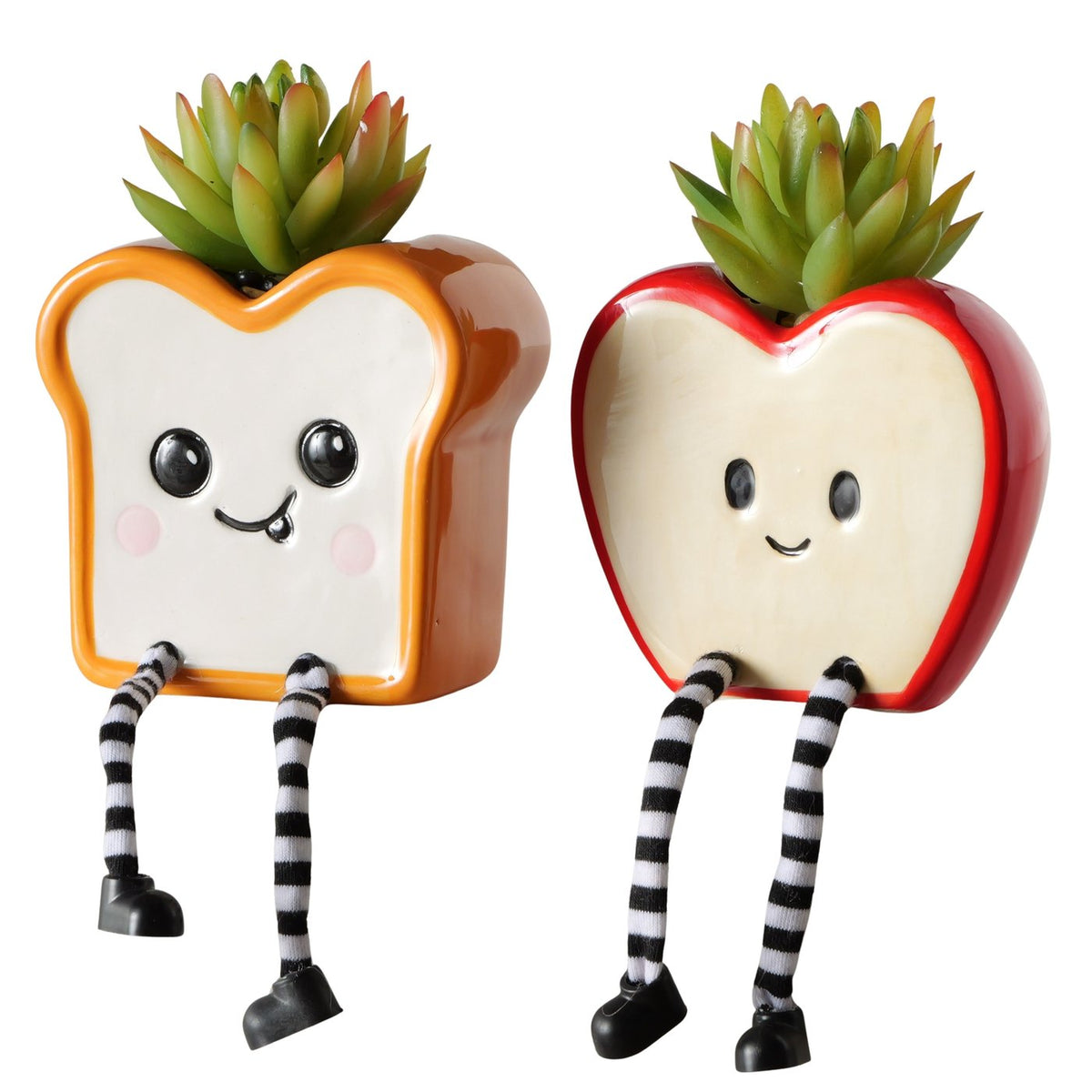 Deko Sukkulenten Foodie 2er Set Toast und Apfel 19 cm