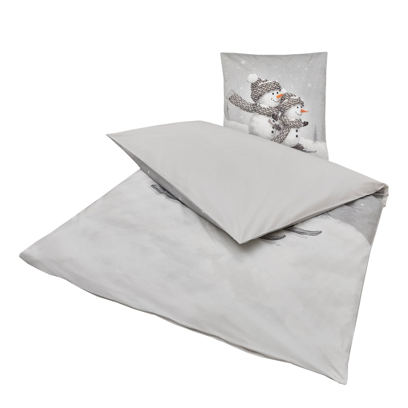 Wendebettwäsche Snowy Duo Schneemann Grau 135x200 cm 2tlg.
