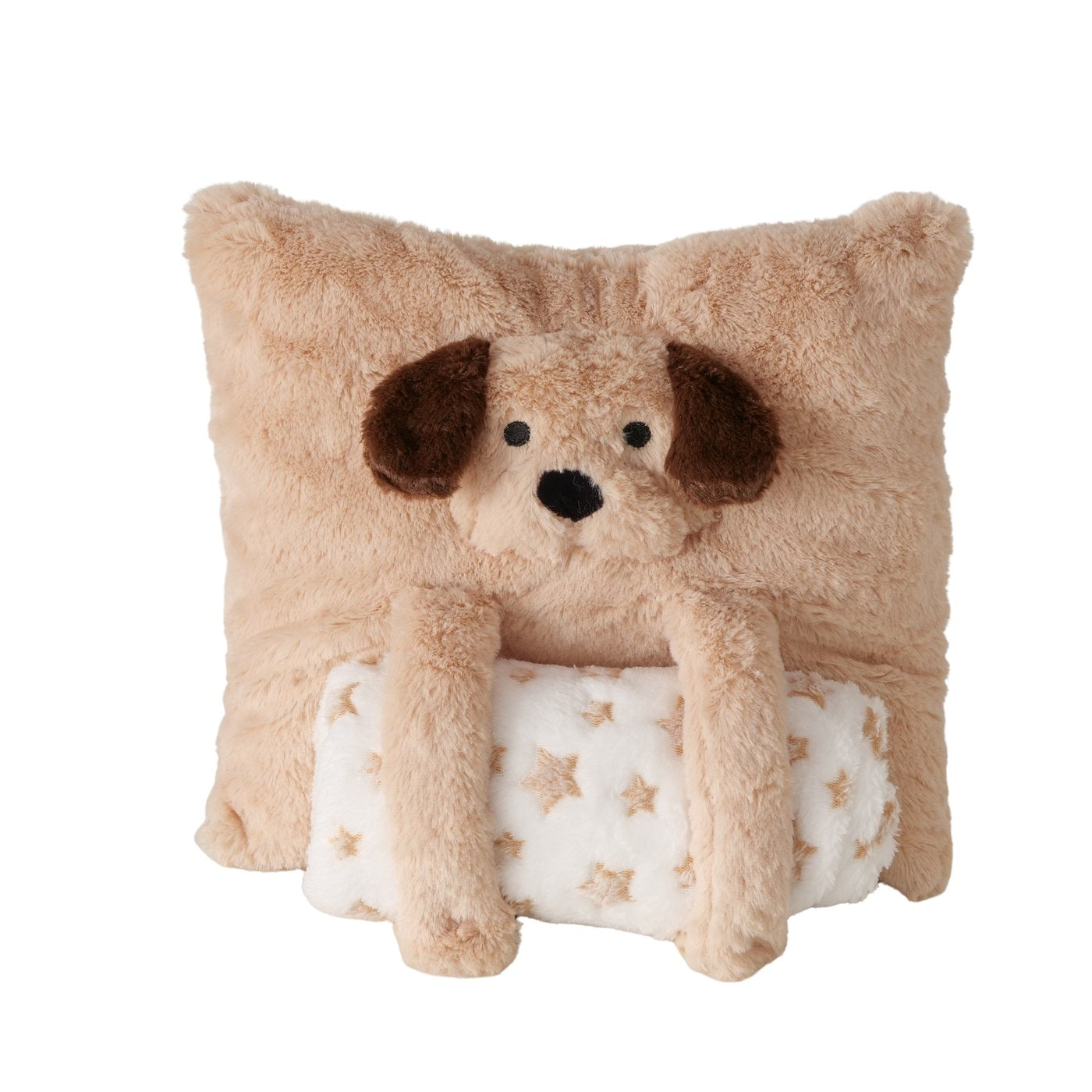 Noah Kuschelhund Kissen Mit Decke Hundemotiv 32cm Braun Weiß Plüsch