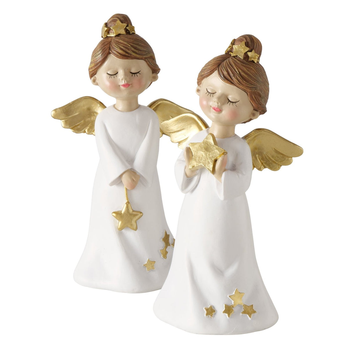 Deko Engel Emiliana Weiß Gold 2er Set 21 cm