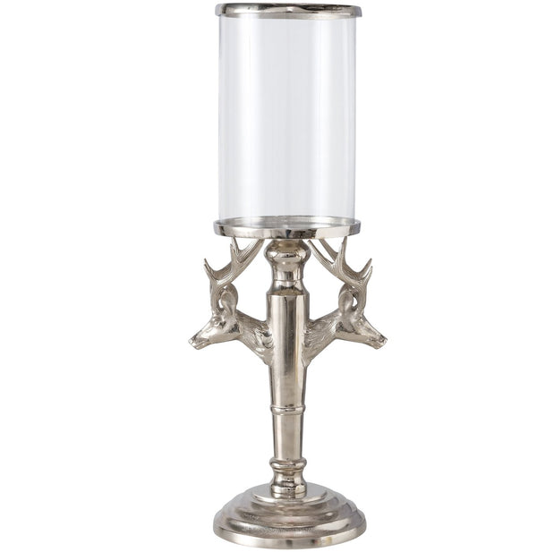 Majestueuze hertenlantaarn Auerach - kunstwerk in zilver en helder glas hoogte 75cm