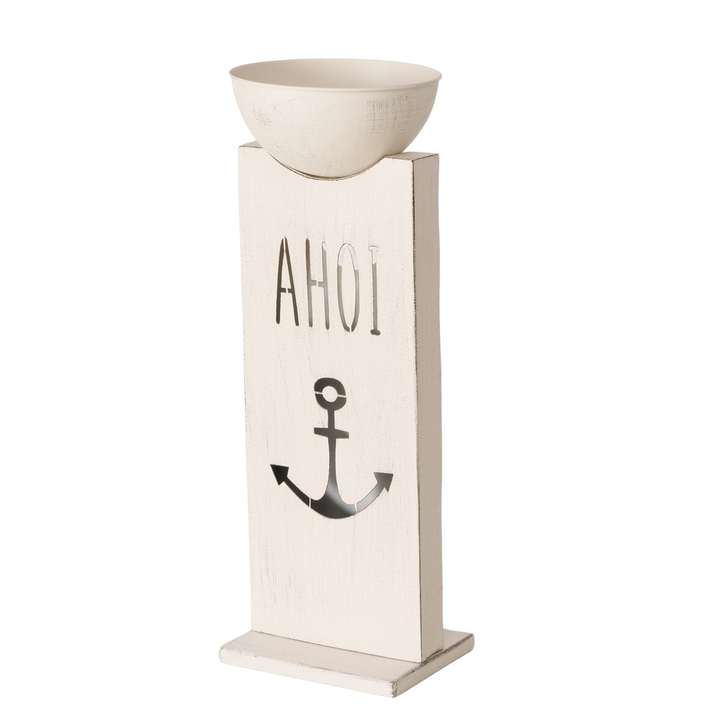 Dekosaeule Ahoi Anker mit Pflanzschale Metall weiss maritim
