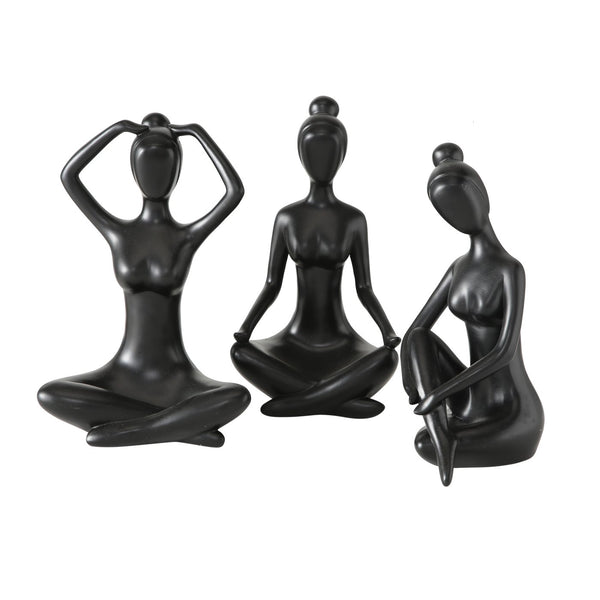 XXL Schwarze Yoga Figuren Set Handbemale Skulpturen für Meditation und Dekoration, 30 cm Höhe