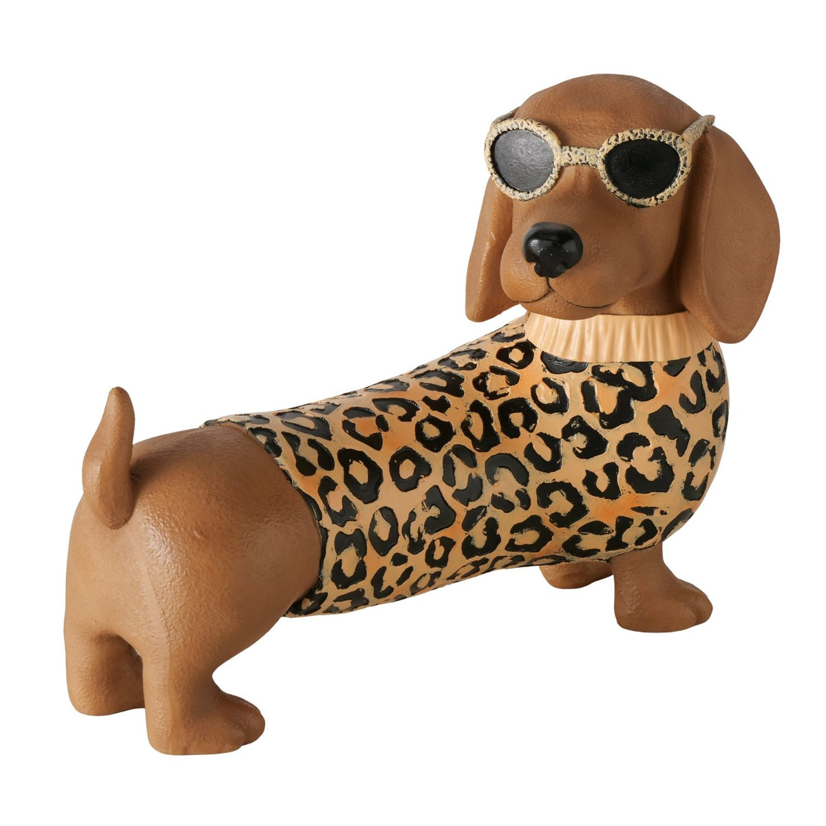 Dekofigur Dackel Bruno mit Leopardenmuster braun 25 cm